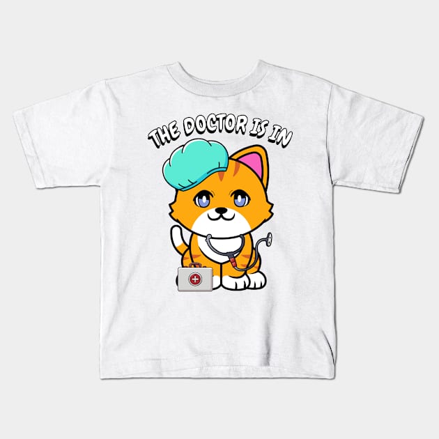 Cute orange Cat is a doctor Kids T-Shirt by Pet Station